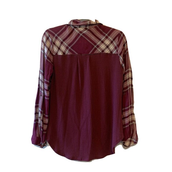 Knox Rose Womens Size XS Multicolor Plaid Mixed Media Button Blouse Top - Picture 3 of 6